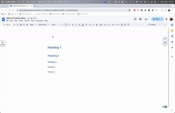 Insert Table of Content in Google Docs
