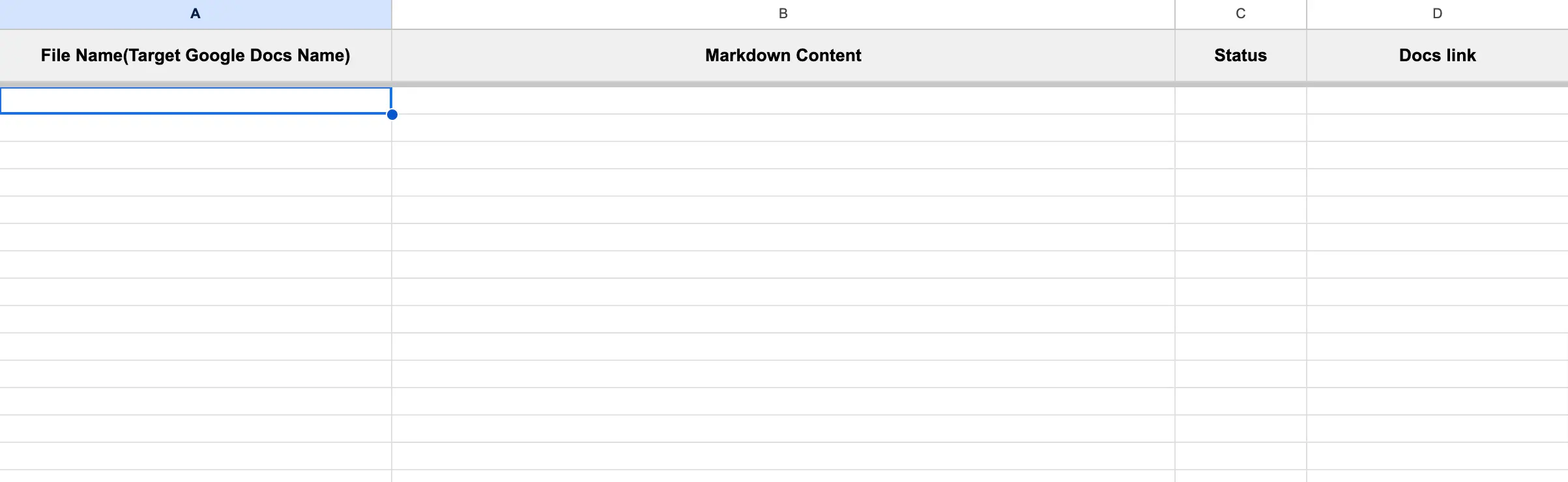 Markdown to Google Docs Google sheets template