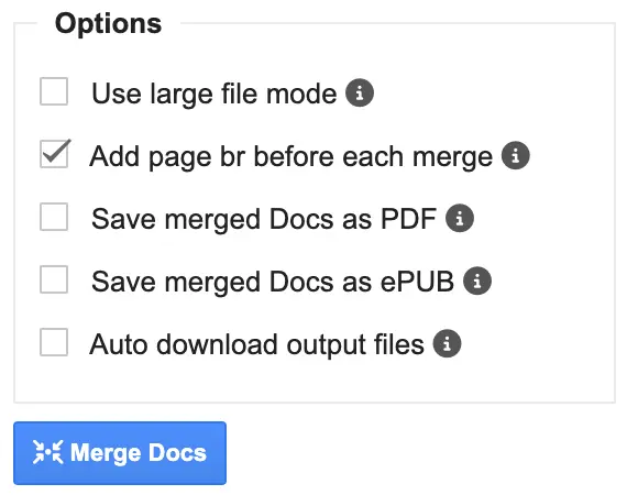 Enabling page breaks before each merge