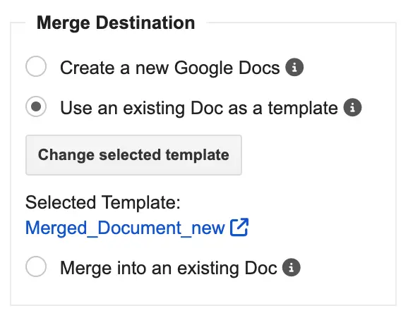 Selecting a template file for merge