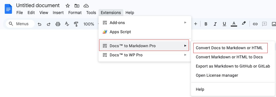 Converting Google Docs to Markdown using Docs to Markdown Pro